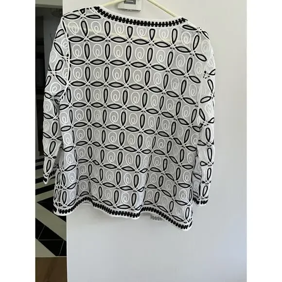 Chico's Traveler 2 (14-16) Jacket Black White Jacket Sheer Mesh Packaable NEW! - Picture 7 of 10